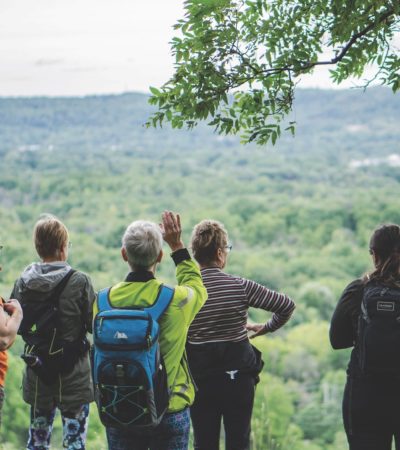 people looking out at Canadian wilderness on a Road Scholar tour