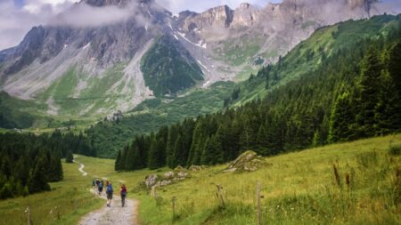 hikers on a G Adventures hiking tour in France Mont Blanc Les Contamines to Les Chapieux