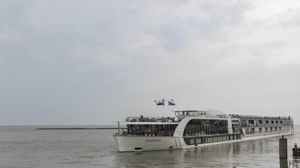 view of AmaWaterways ship used for National Geographic Expeditions Holland and Belgium in Springtime by River Cruise tour