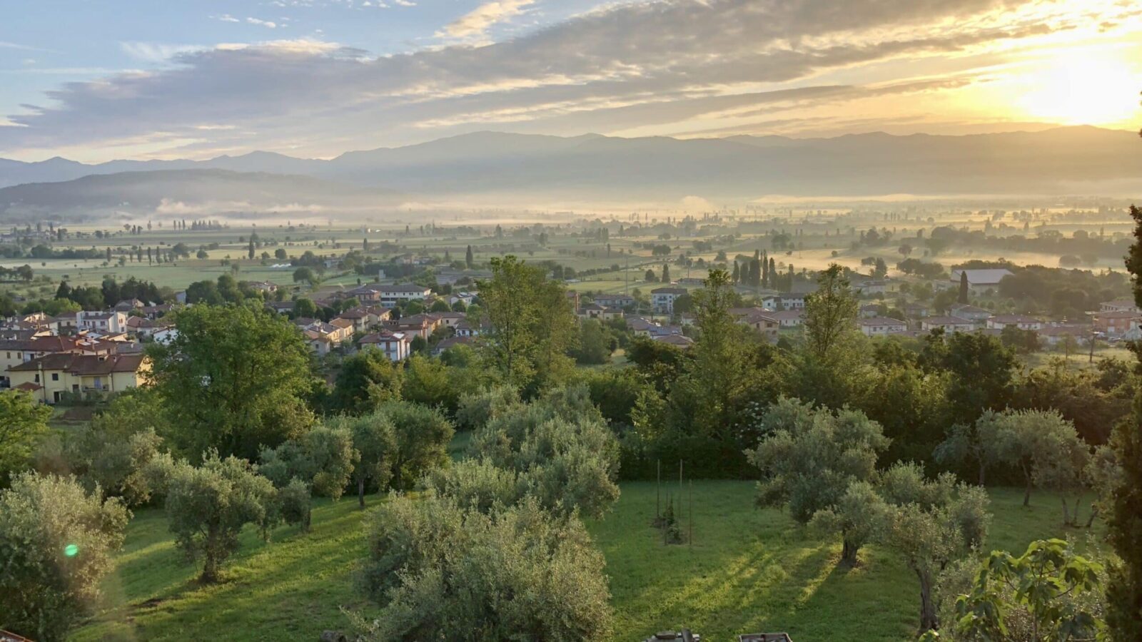 dawn over the Valtiberina valley from Anghiari in Tuscany, Italy