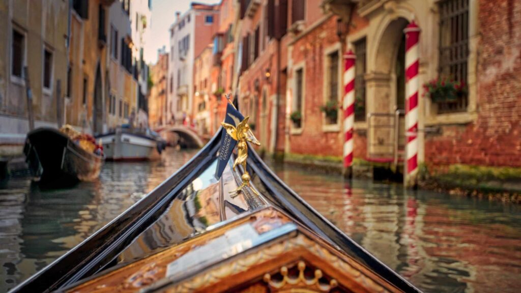 View from a gondola in Venice, Italy