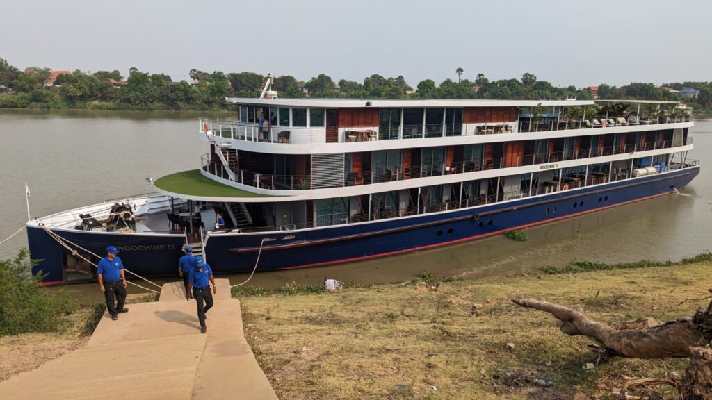 View of CroisiEurope Mekong River small cruise ship 