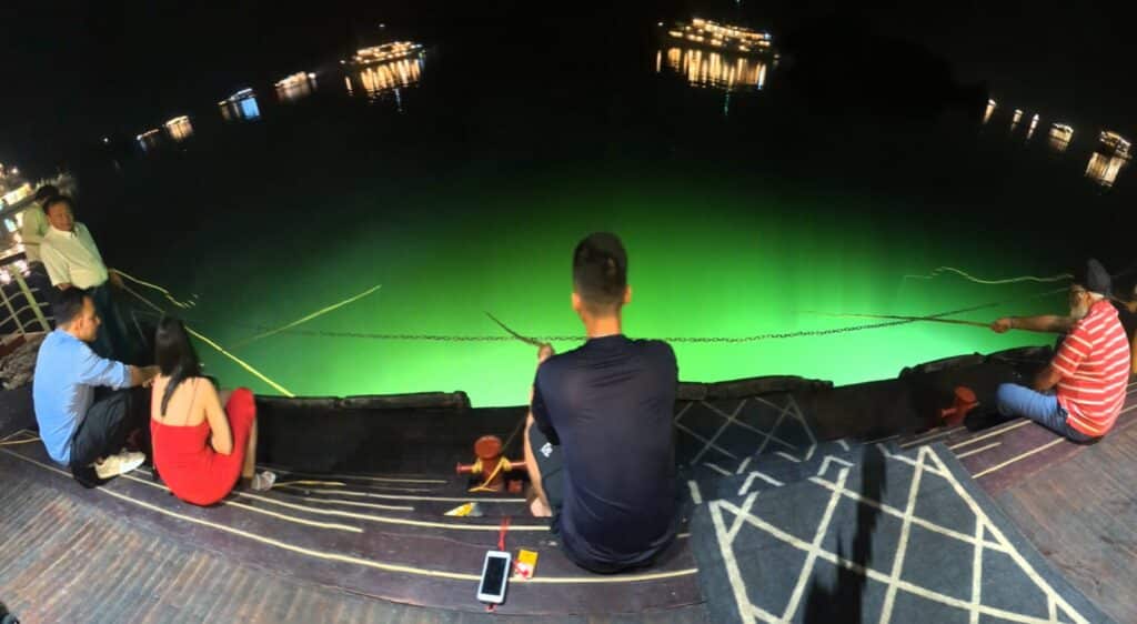 Nighttime squid fishing aboard the Ambassador Cruise on Halong Bay