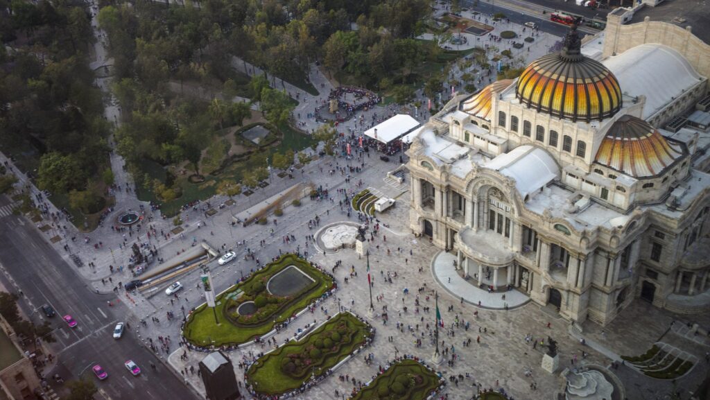 aerial shot of Mexico Mexico City Palacio de Bellas Artes