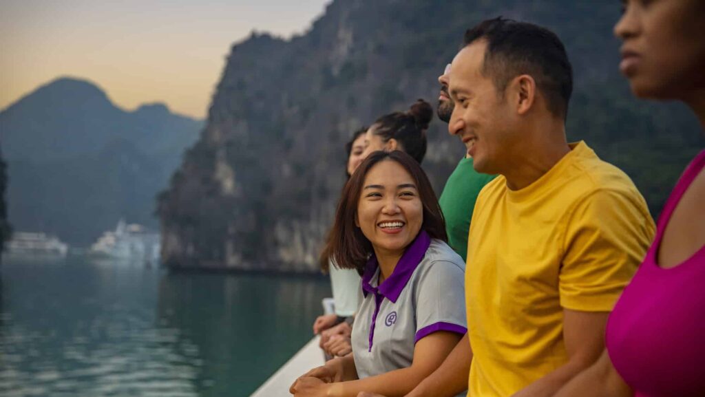 G Adventures tour particpants onboard a Vietnam Ha Long Bay Boat Cruise