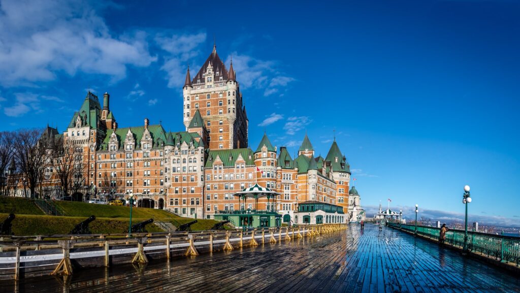 Frontenac Castle and Dufferin Terrace in Quebec City, Quebec, a stop on Road Scholar's Quebec City tour