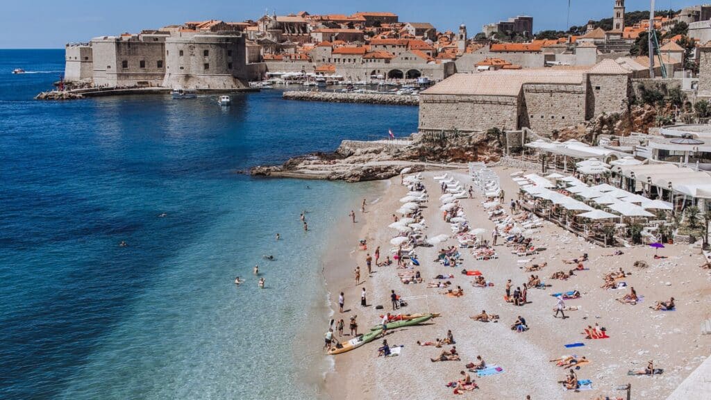 An aerial view of a beach in Dubrovnik