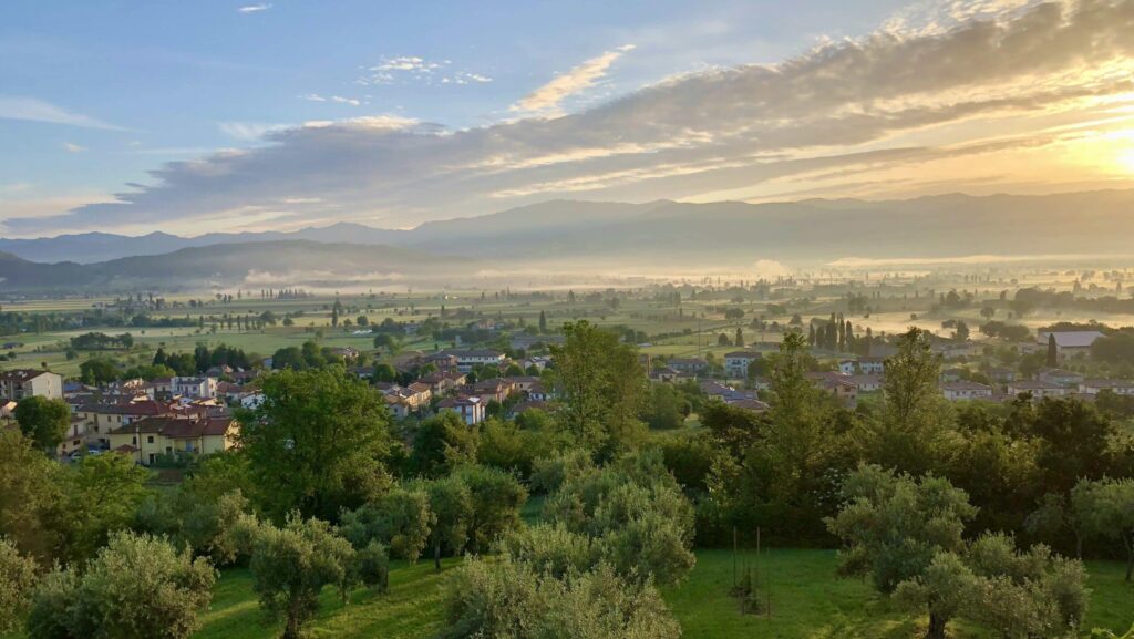 sunrise in the small Italian town of Anghiari in Tuscany