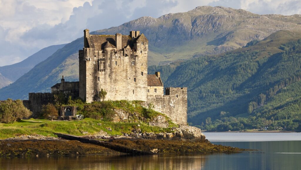 view of Eilean Donan Castle and Loch Duich, Dornie in Scotland, a stop on Brendan Vacations' Best of Scotland tour