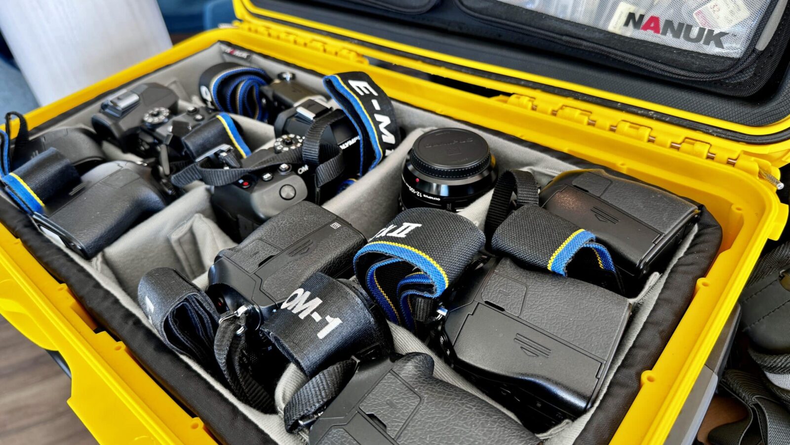 close up of camera bodies in Lindblad Expedition's Gear Locker onboard a ship