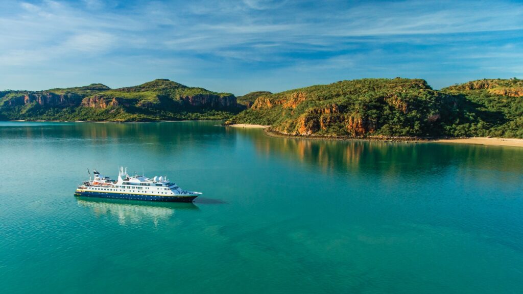 Ship National Geographic Orion at Mitchell Falls, Kimberley Region, Northwest Australia