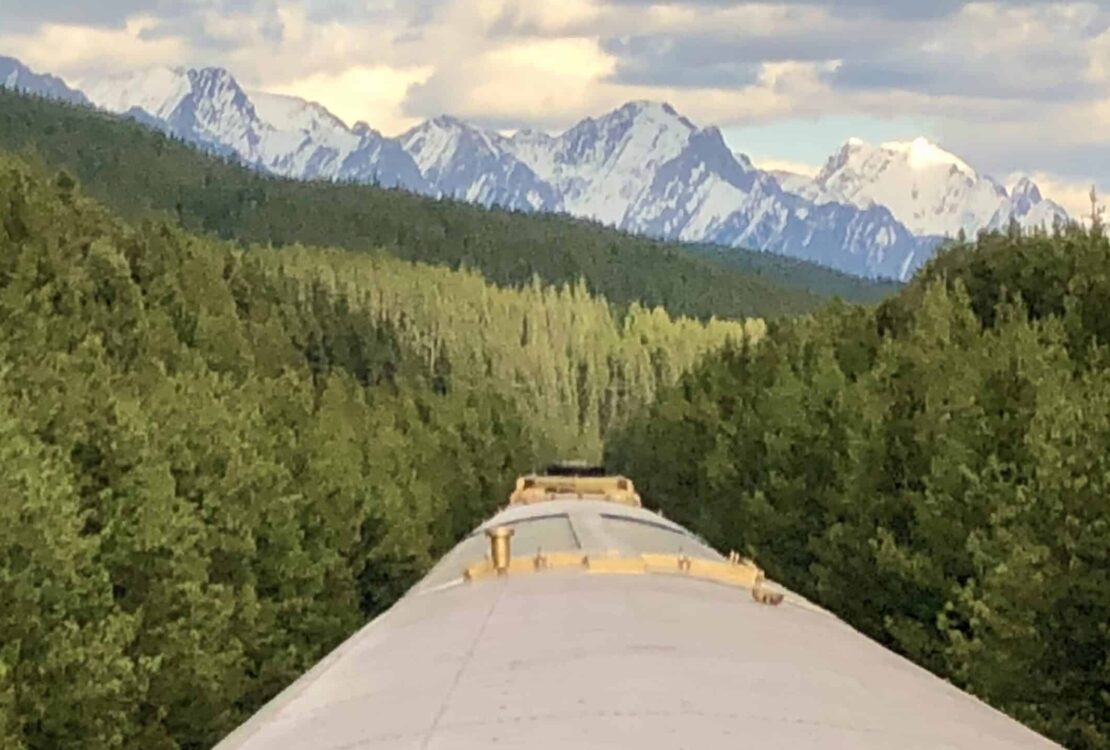 View of Rocky Mountaineer on its journey between Vancouver and Banff.