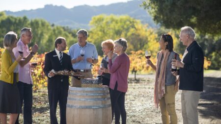 People on an Insight Vacations tour of a winery in Sonoma, California