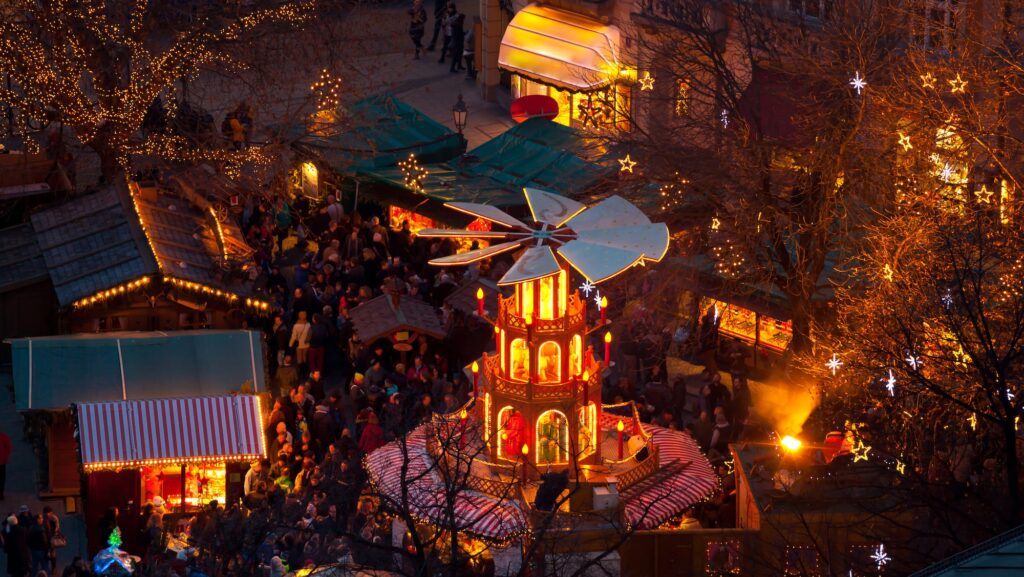 christmas market in, Munich germany at night