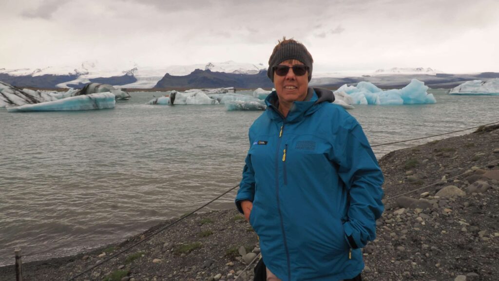 Megan's mom in Iceland at glacier lagoon