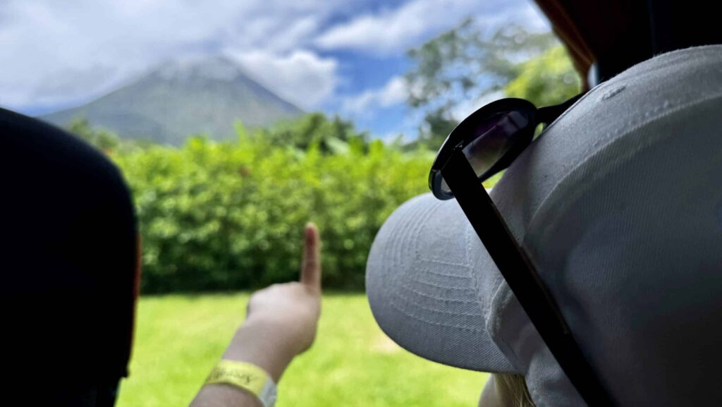 view of Arenal volcano from Trafalgar tour bus