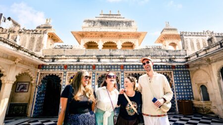 Friends in India on a group tour