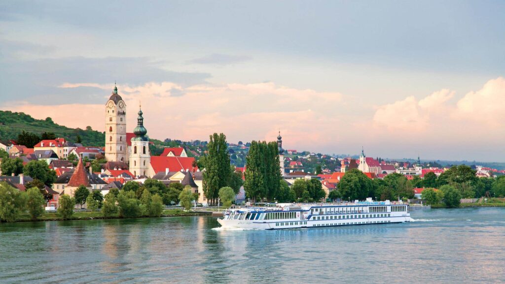 view of M:S River Adagio in Krems, Austria, on an OAT tour