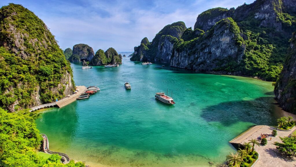 An aerial view of Halong Bay in Vietnam