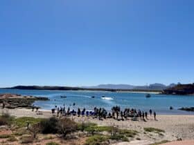 Adventure travel tour group on an uninhabited island in Baja California Sur