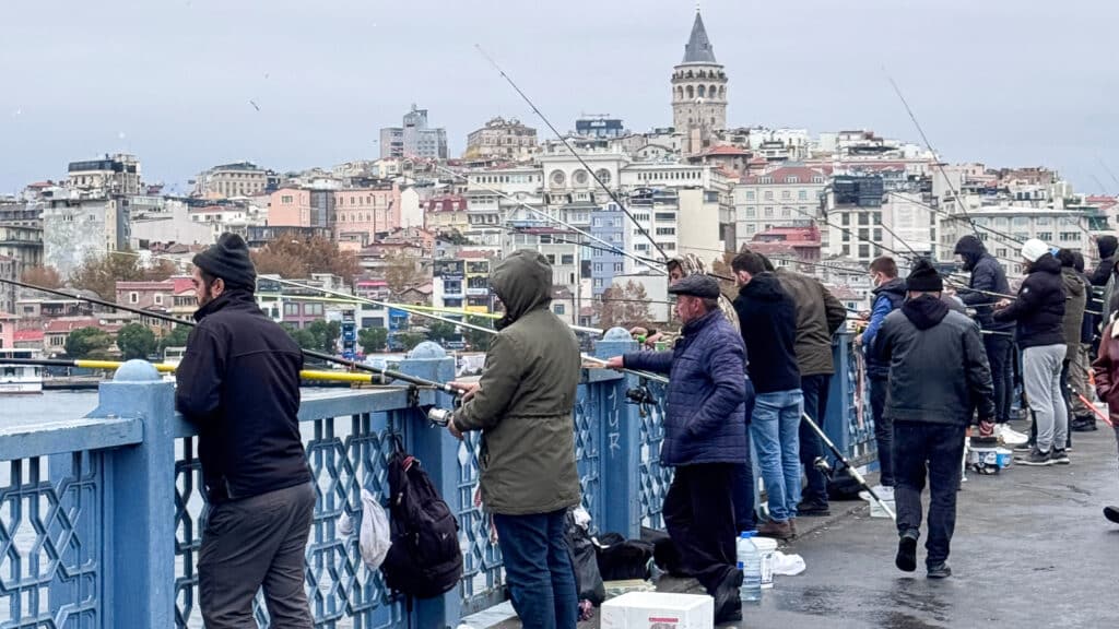 fishermen on a bridge in Istanbul