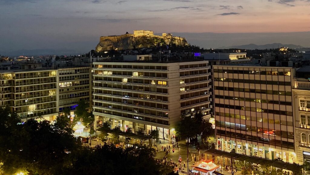 View of the Acropolis from Tudor Hall balcony
