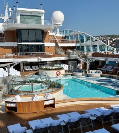 view of a mostly empty cruise ship pool deck