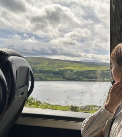 Looking out the window at the Isle of Skye in Scotland on a Rabbie's Tour