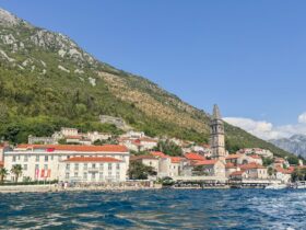 View of Perast in Montenegro from aboard the Orion expedition ship from National Geographic - Lindblad Expediations