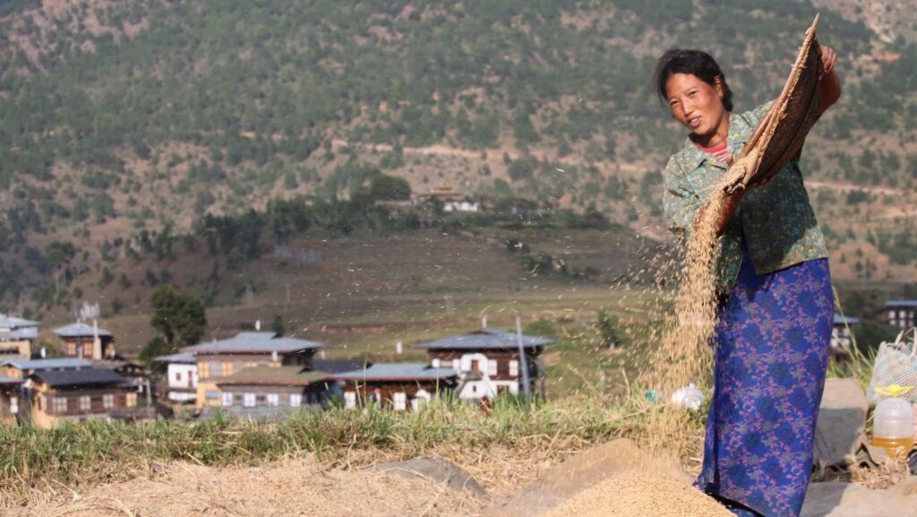 A woman from Bhutan in a field