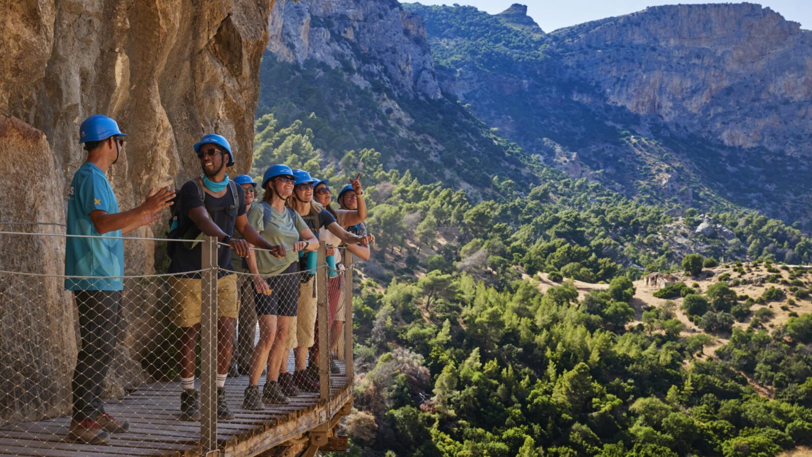 A group of people exploring cliffside on Exodus' walking tour of Andalucia