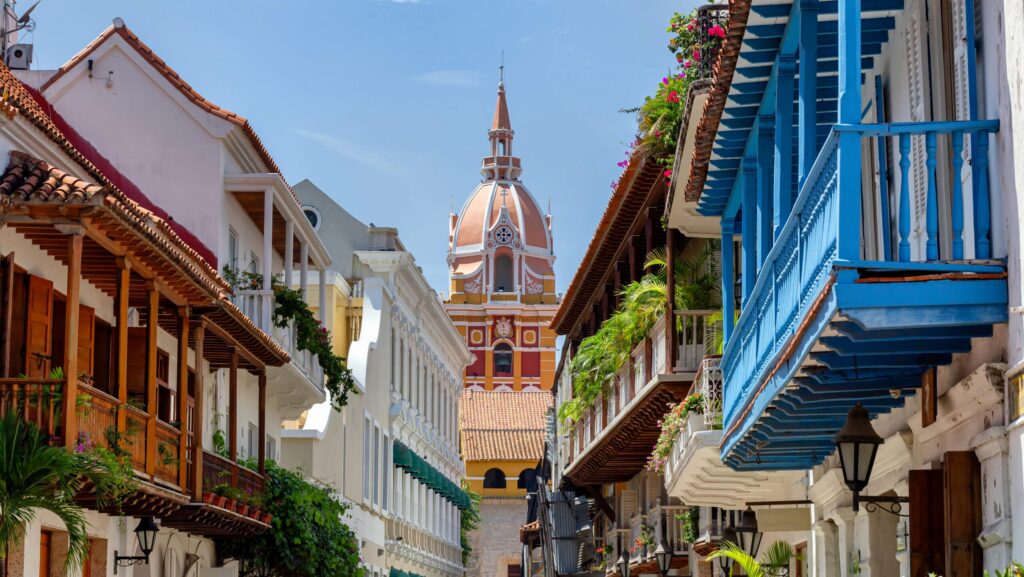 View of the Catedral Santa Catalina de Alejandria in Cartagena, Colombia